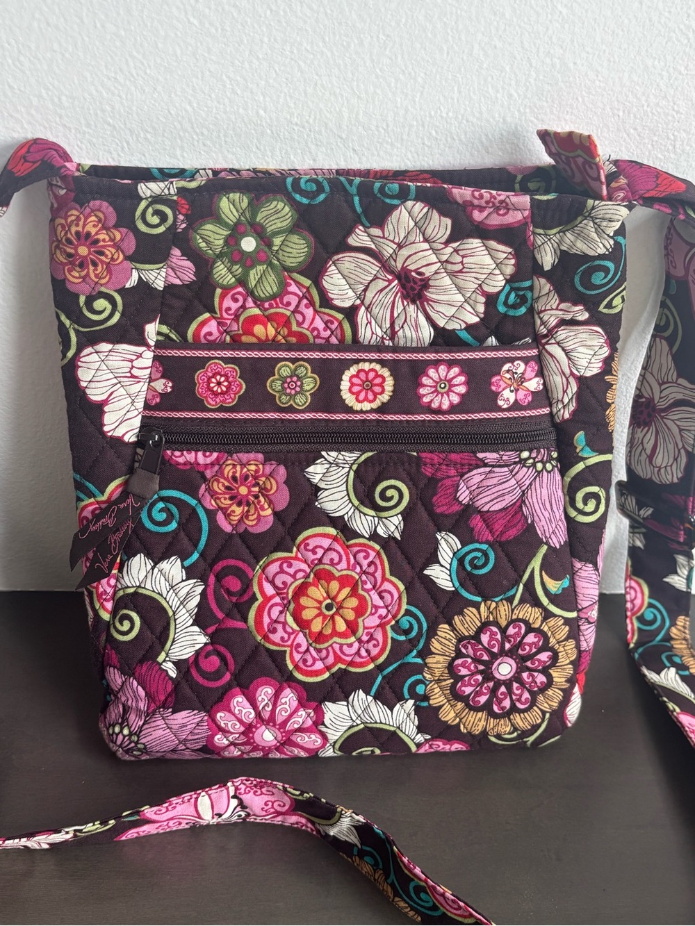 Vera Bradley Mod Floral Brown & Pink Crossbody Zip Purse
